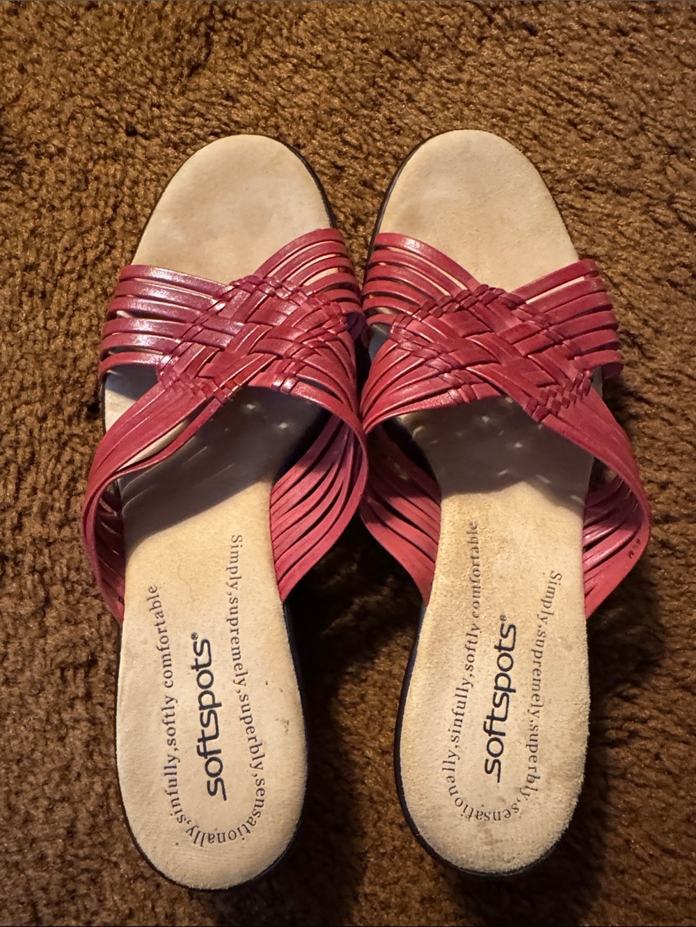 Softspots Women's Red Woven Slide Sandals